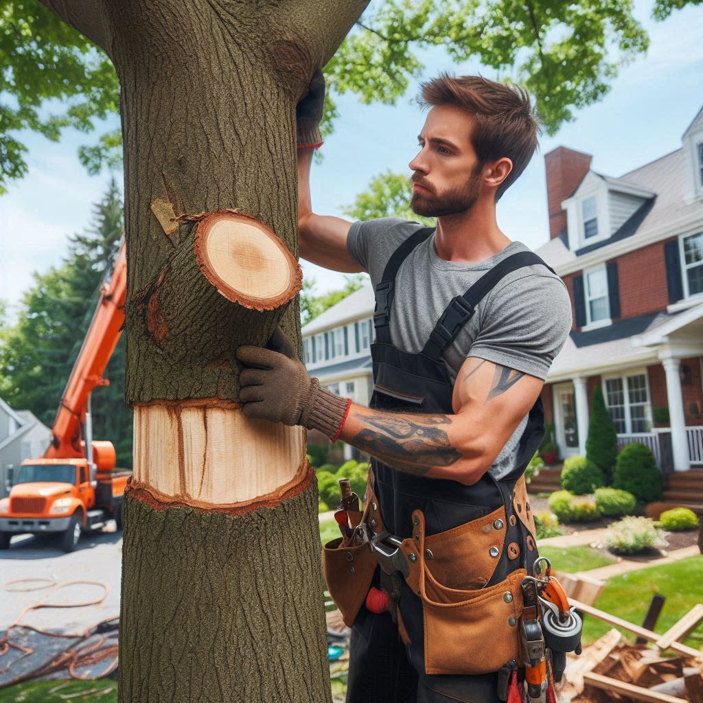 New York Homeowner's Guide to Tree Maintenance Blog Article - Arborist performing maintenance on a tree in a New York home's yard